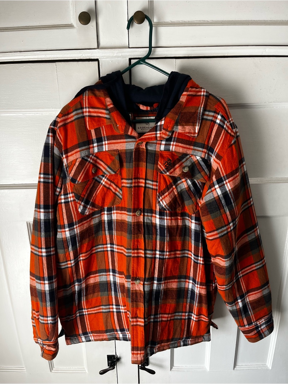 Legendary Whitetails Orange and Navy Plaid Hooded Jacket - Men’s Size L
